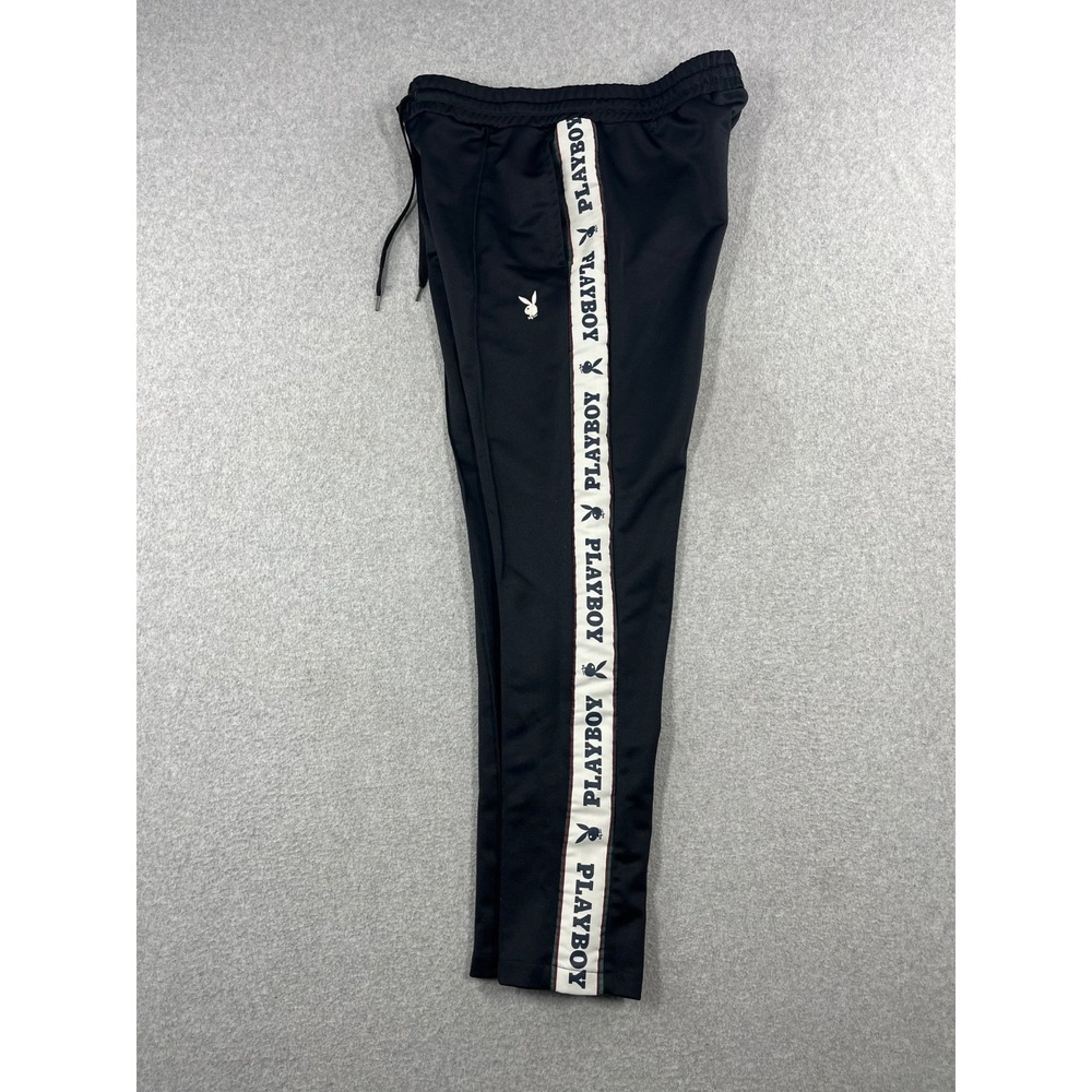 Playboy by Pacsun Track Pants Mens M Black Sweatpants Drawstring Elastic‎ Waist